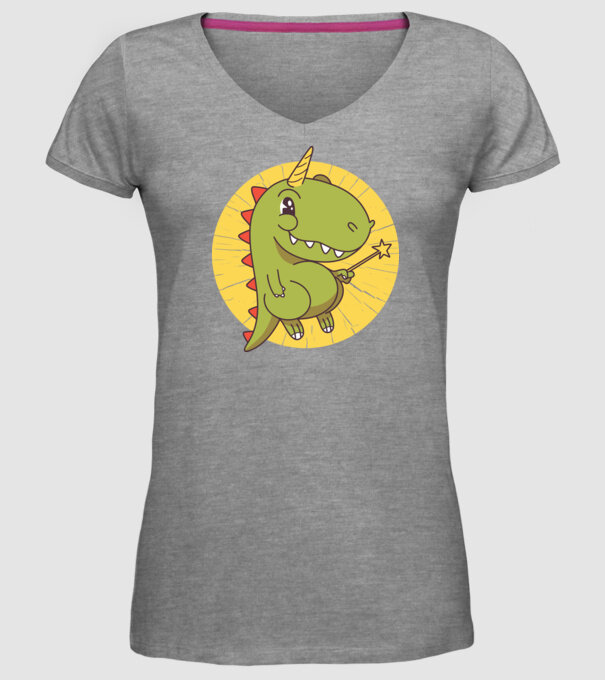 T-rex Unicorn cu baghetă magică model gri pe tricou