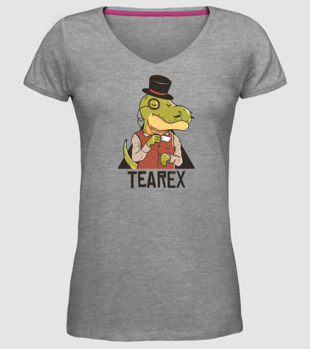 Tea Rex dinozaur cu ceai model gri pe tricou