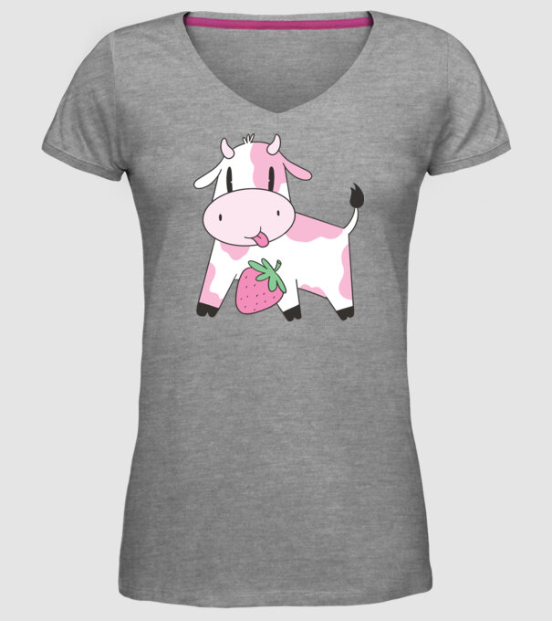 Vacă cu căpșuni model gri pe tricou