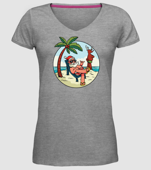 Moș Crăciun în vacanță de vară model gri pe tricou