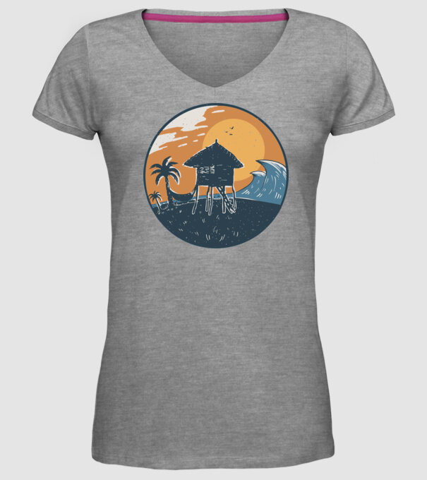 Bungalou pe plajă model gri pe tricou