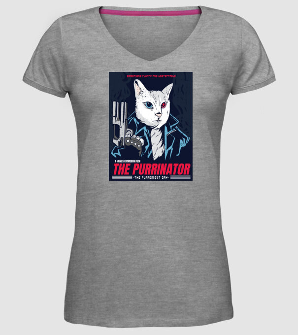 The Purrinator Pisică model gri pe tricou