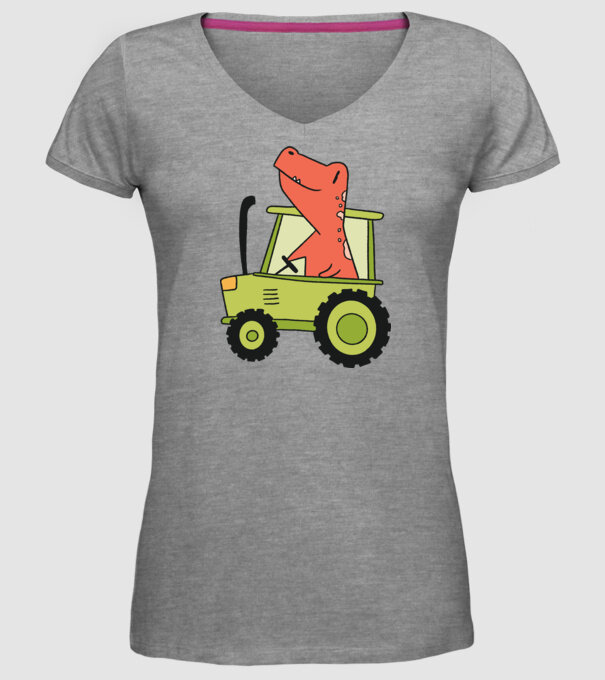 Tractor dinozaur model gri pe tricou