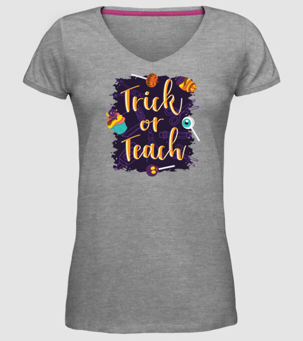 Trick or Teach Halloween pentru profesori model gri pe tricou