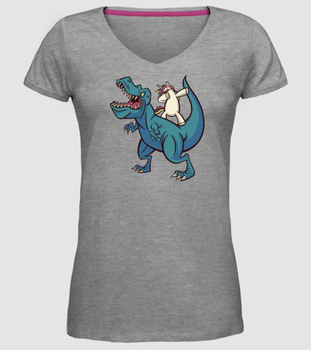 Unicorn DAB T-rex model gri pe tricou