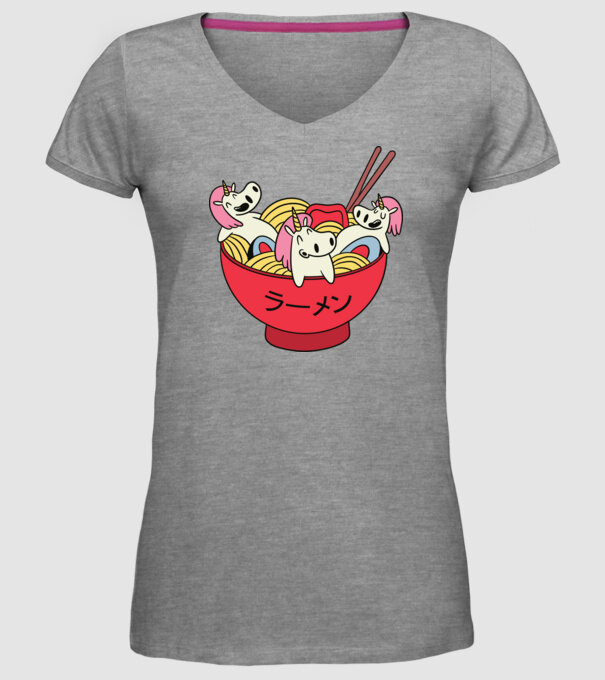 Unicorn Ramen model gri pe tricou