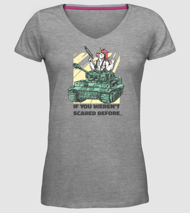 Unicorn Tanc model gri pe tricou