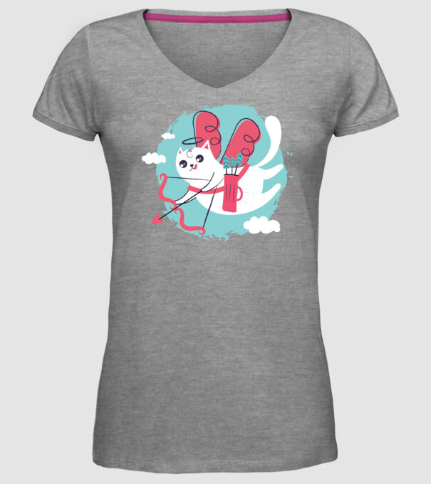 Pisică Valentin model gri pe tricou