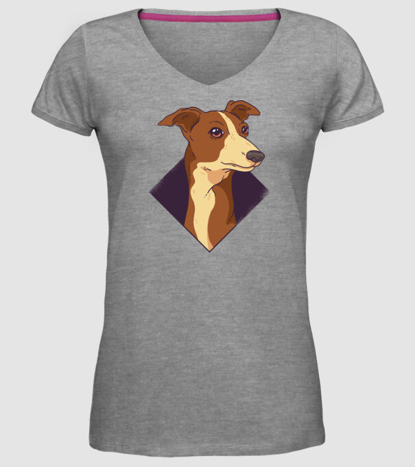 Cap câine Whippet model gri pe tricou