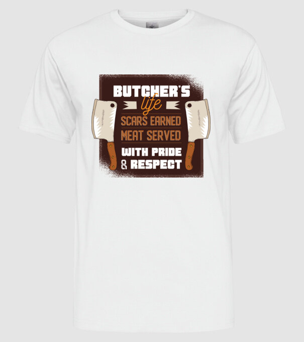 Viața măcelarului model alb pe tricou