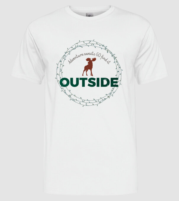 Adventure awaits model alb pe tricou