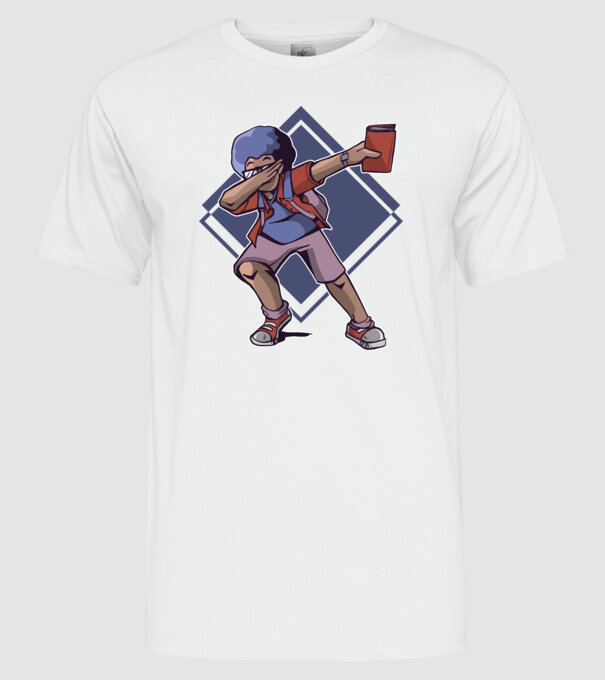 Student afro model alb pe tricou