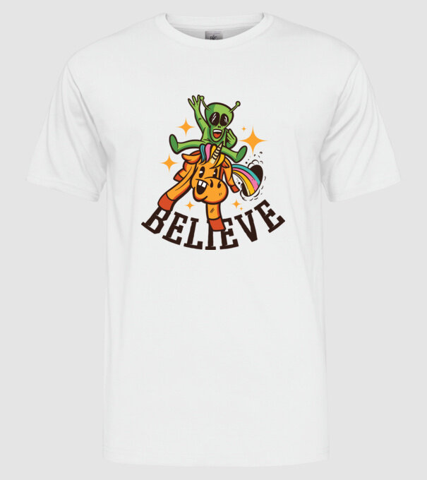 Unicorn Alien model alb pe tricou