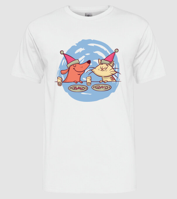 Petrecere de Crăciun animale model alb pe tricou