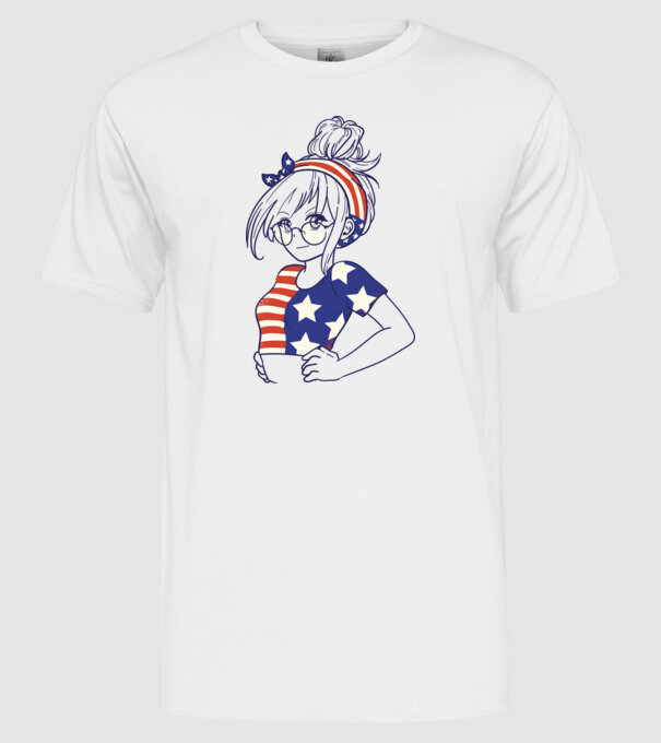 fată Americană Anime model alb pe tricou