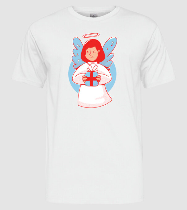 Înger cu un cadou model alb pe tricou