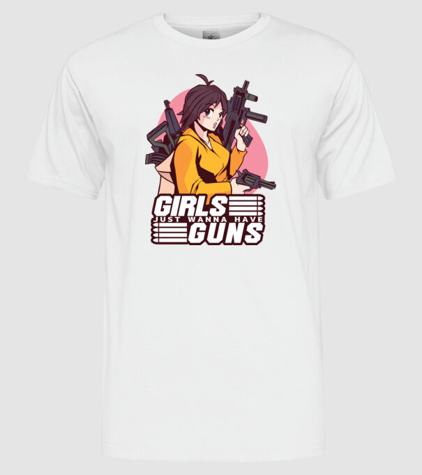 Anime fată cu armă model alb pe tricou
