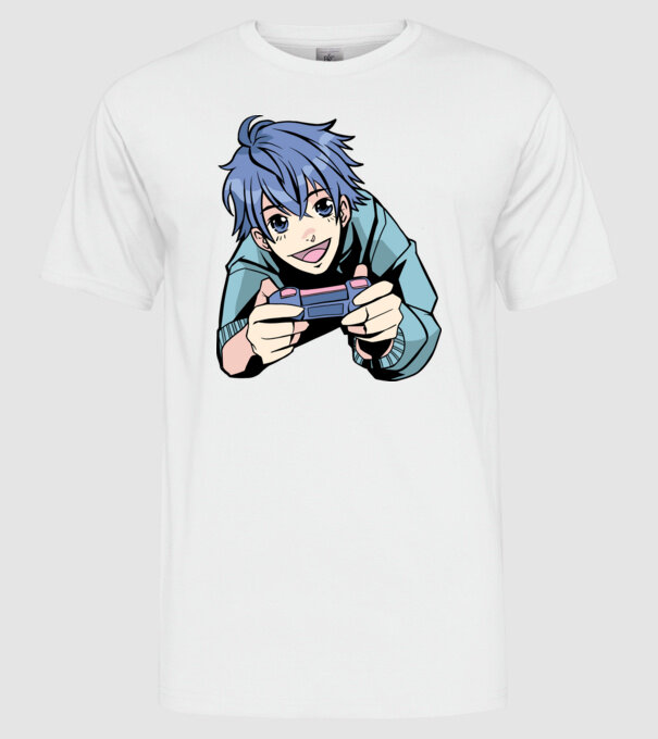 Anime băiat Gamer model alb pe tricou