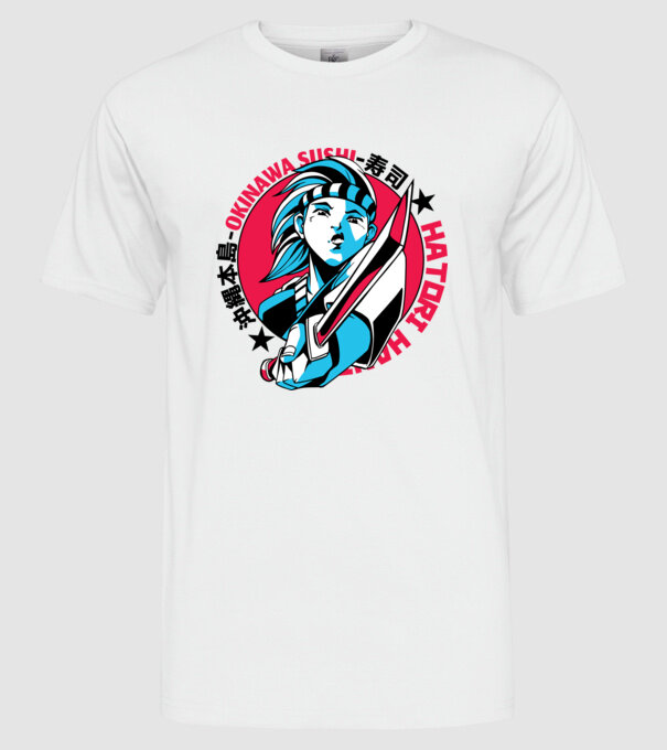 Fată Anime cu sabie model alb pe tricou