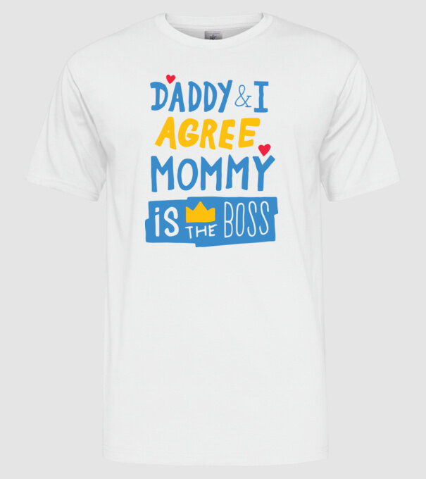 Mama e șefa model alb pe tricou