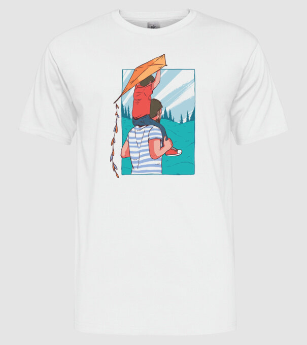 Tată-fiu înălțarea zmeului model alb pe tricou