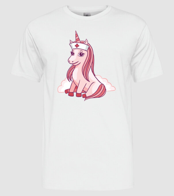Îngrijitor unicorn model alb pe tricou