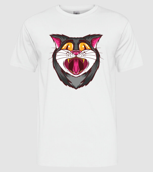 Pisică care cască model alb pe tricou