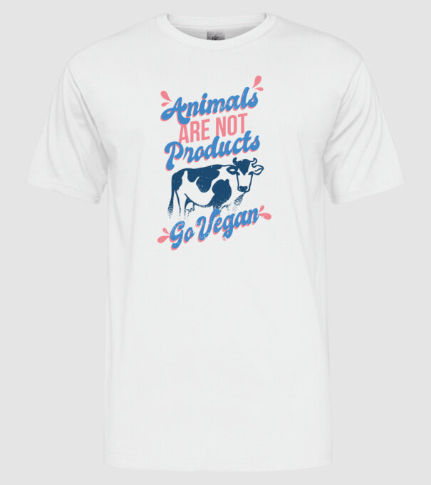 Animalele nu sunt produse, fii vegan tricou model alb pe tricou
