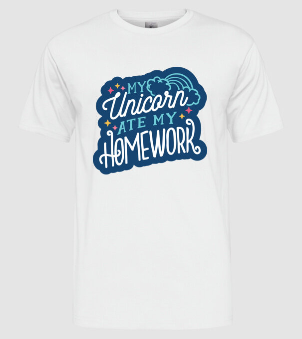 Unicornul meu mi-a mâncat tema de casă model alb pe tricou