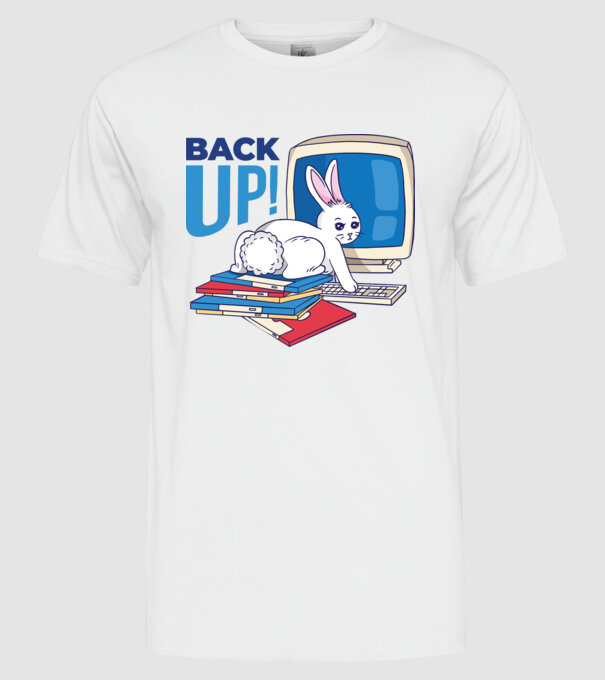 Back up bunny model alb pe tricou