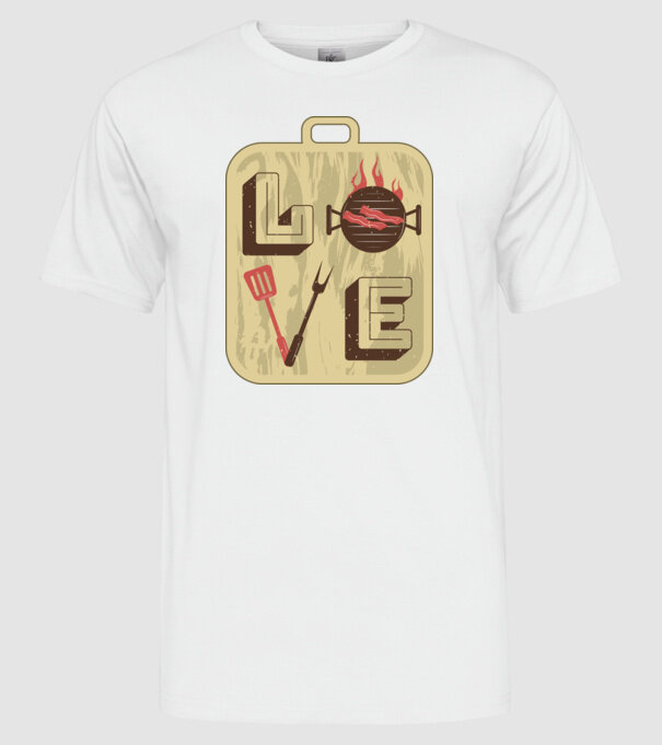 Dragoste BBQ model alb pe tricou