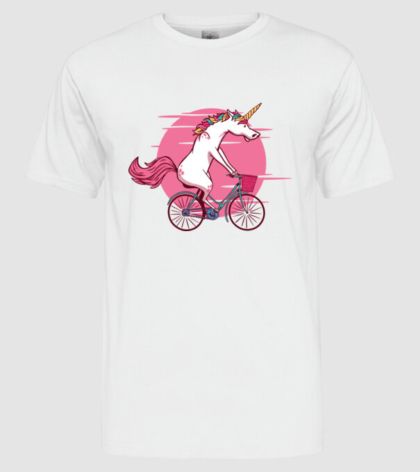 Unicorn cu bicicletă model alb pe tricou