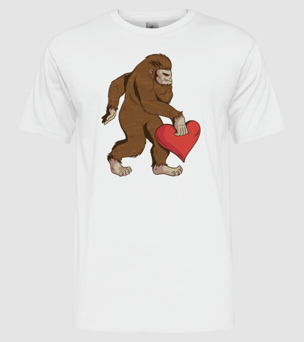 Bigfoot Yeti cu inimă model alb pe tricou