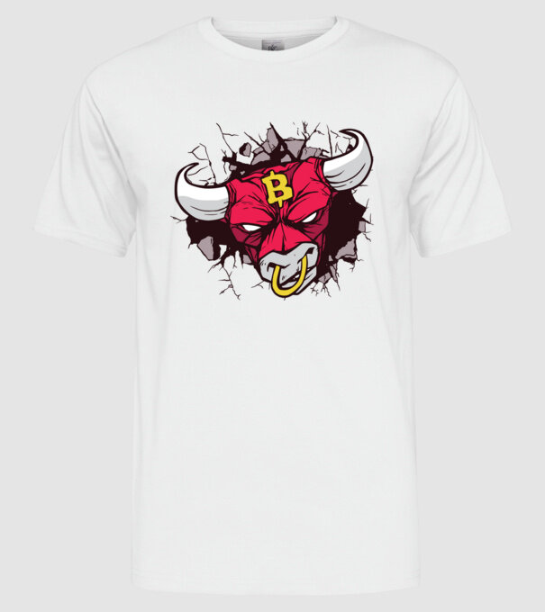 Taur Bitcoin model alb pe tricou