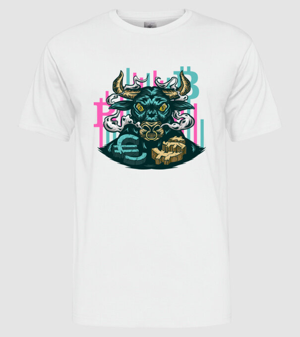 Taur Bitcoin model alb pe tricou