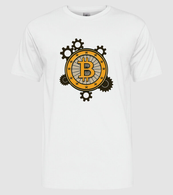 Mecanică Bitcoin model alb pe tricou