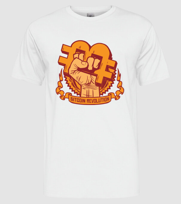 Bitcoin Revolution model alb pe tricou