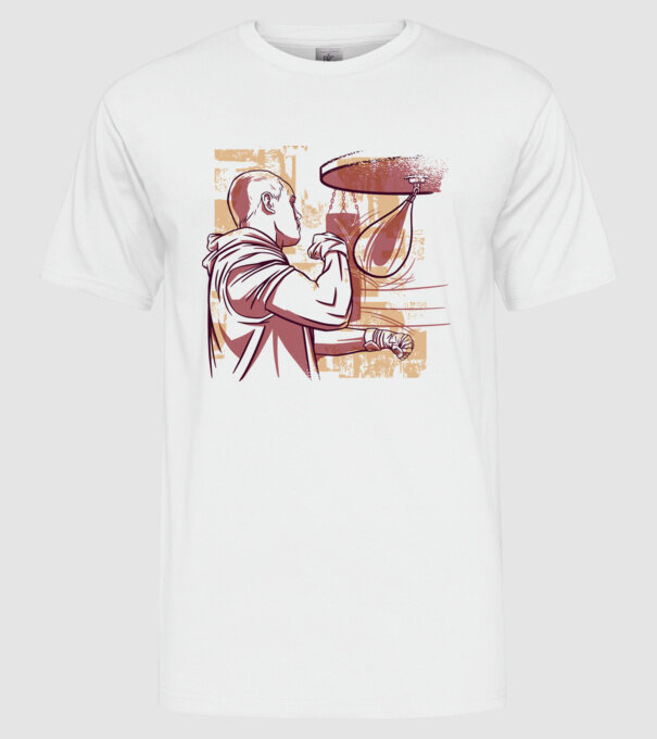 Pugilist model alb pe tricou