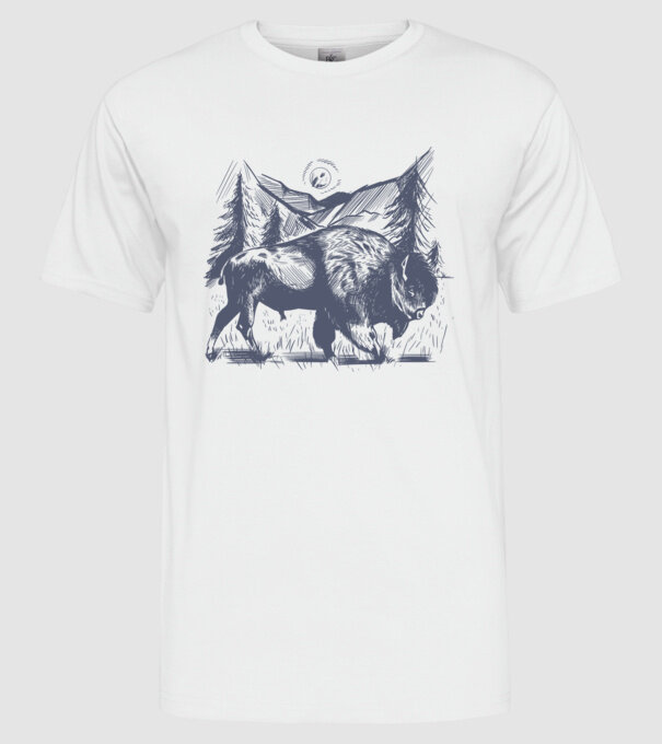 Bizon model alb pe tricou