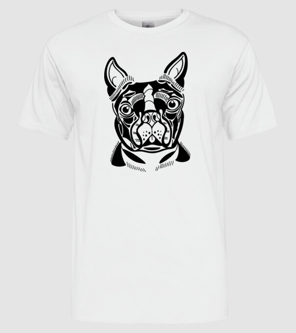 Câine Boston Terrier model alb pe tricou