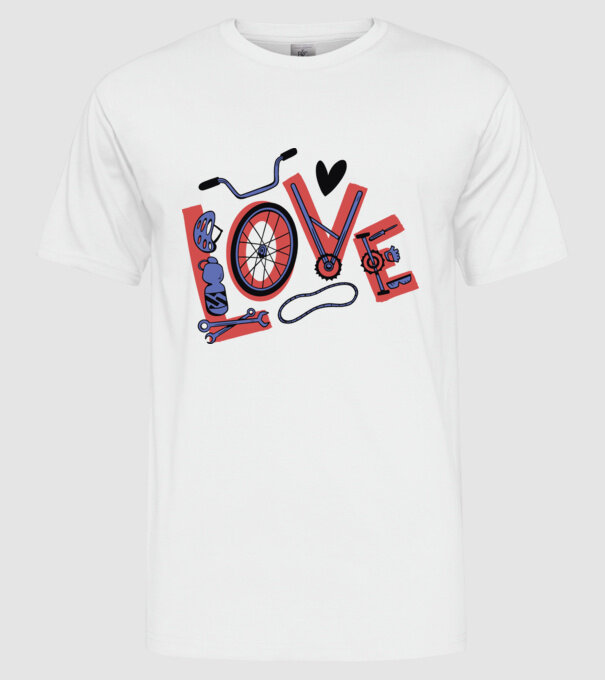 Love Bicicletă model alb pe tricou