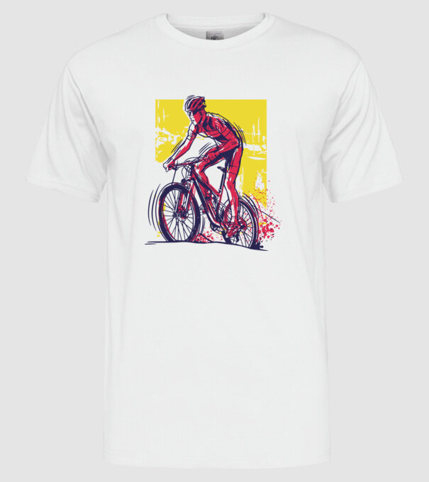 Ciclist model alb pe tricou