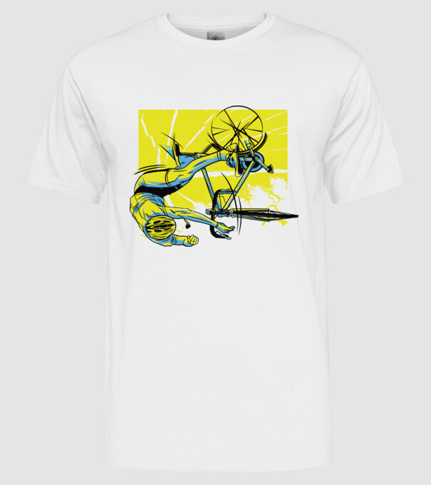 Cădere cu bicicletă model alb pe tricou