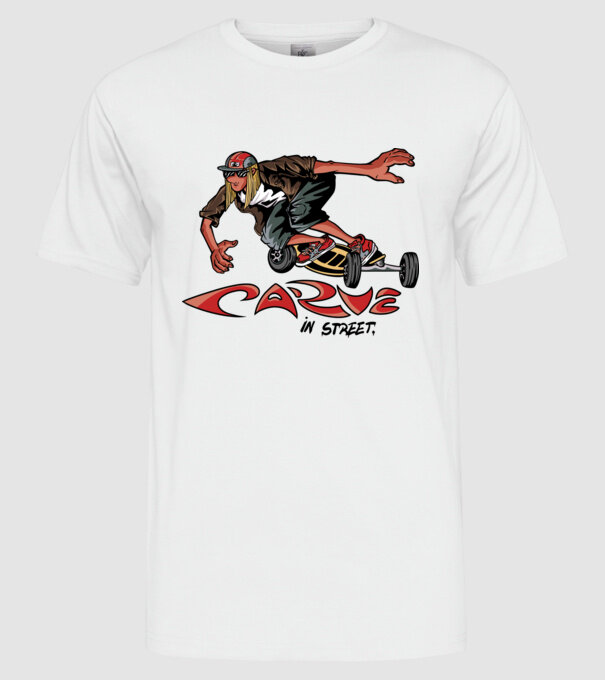 Carveboard Longboard model alb pe tricou