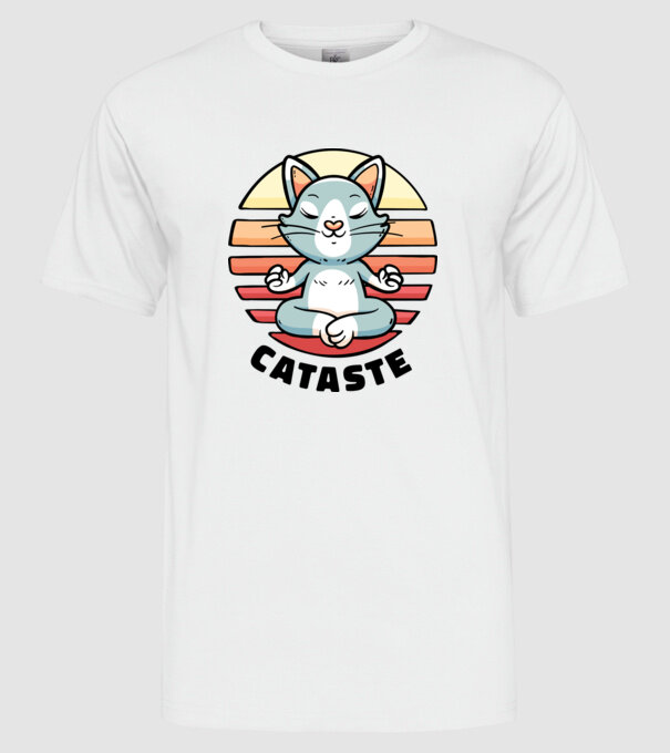 Pisică Cataste meditație model alb pe tricou
