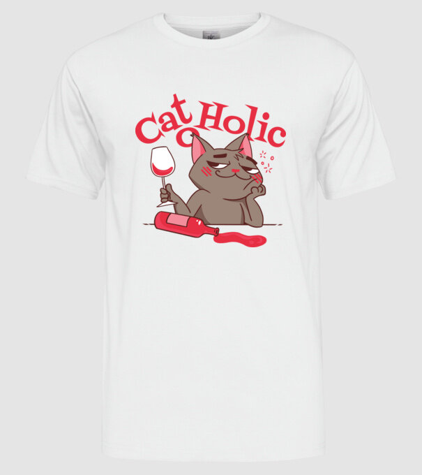 Catoholic - iubitor de pisici model alb pe tricou