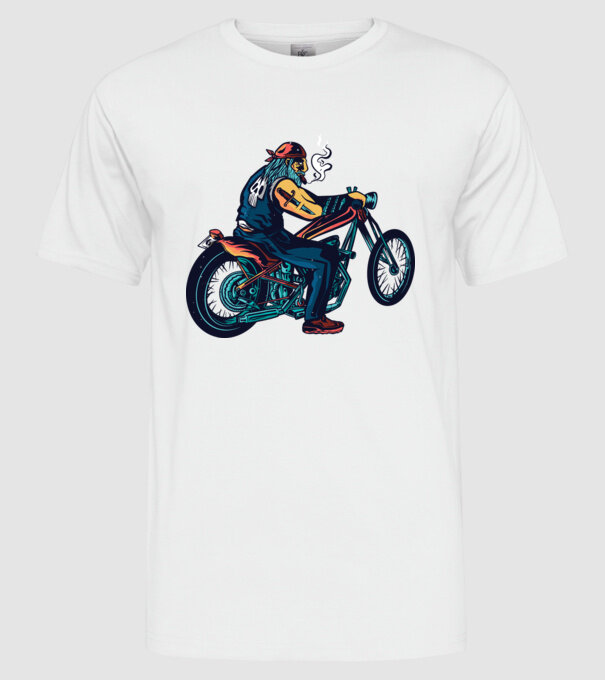 Motociclist Chopper model alb pe tricou