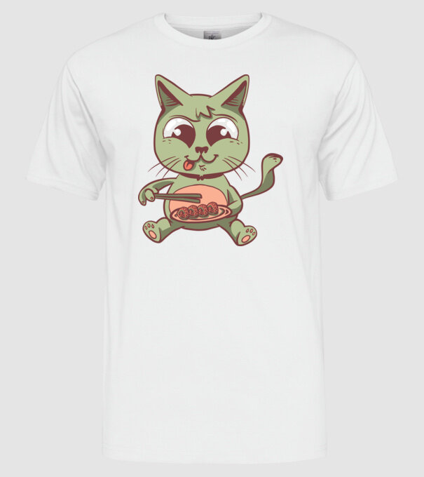 Pisică Sushi model alb pe tricou