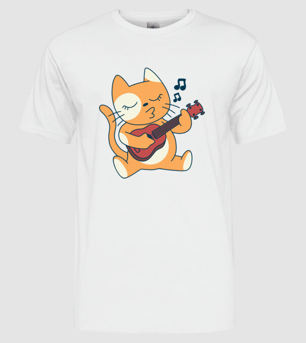 Pisică chitară Ukulele model alb pe tricou