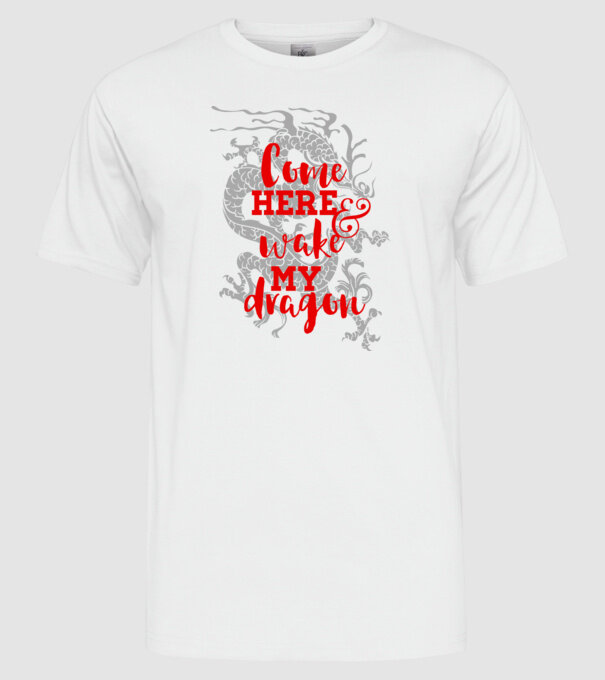 Come here and wake my dragon model alb pe tricou